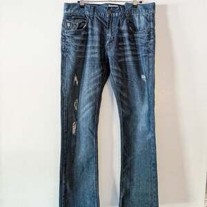 JNCO VTG Mens Blue Straight Leg Denim Dark Wash Cotton Jeans Y2K Sz 35 x 31.5